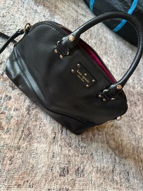 kate spade Black Leather Satchel with Magenta Interior